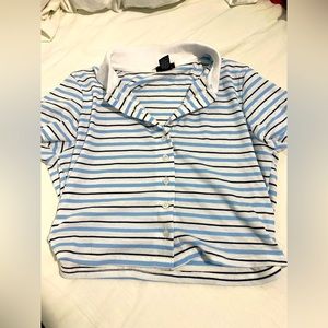 Blue and white cropped button up top with collar